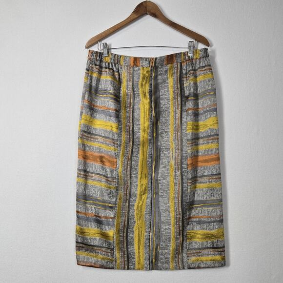 Ashro Jacquard Midi Skirt sz 12 Gray Yellow Orange Geo Print Lined Fall READ - Picture 5 of 13
